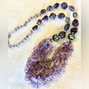 Amethyst + Sterling Multi Strand Beads Necklace